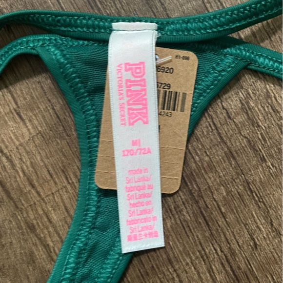 NWT Victoria’s Secret PINK Green Flocked Mesh Thong Panty - Picture 3 of 6